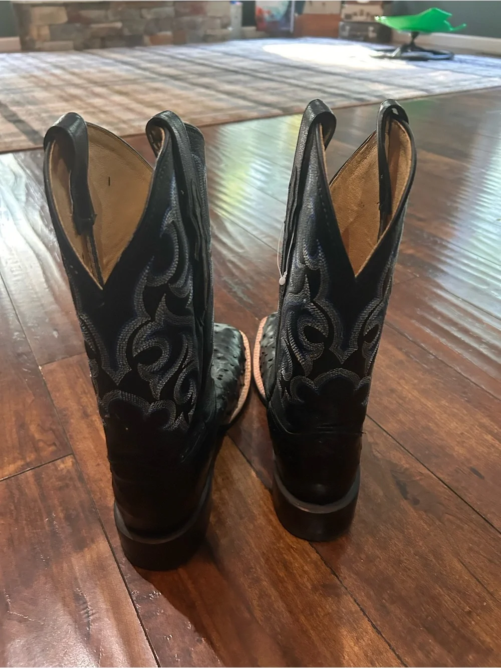 Justin Black Ostrich Leather Square Toe Cowboy Boots - Picture 5 of 5